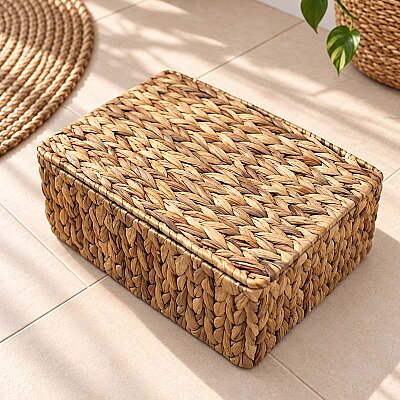 Kapaklı Hasır Çok Amaçlı Sepet 25x17 cm
