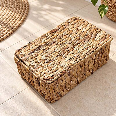 Kapaklı Hasır Çok Amaçlı Sepet 21x13 cm