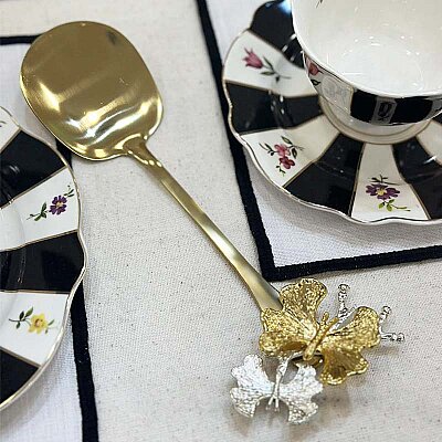 Kelebek Detay Gold Servis Kaşığı